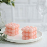 Blush Bubble Cube Long Burning Paraffin Wax Candle Set, Unscented Decorative Pillar Candle Gift