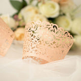 25 Pack | Blush Rose Gold Lace Laser Cut Paper Cupcake Wrappers, Muffin Baking Cup Trays