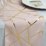 9ft Blush / Rose Gold With Gold Foil Geometric Pattern Table Runner