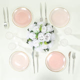 10 Pack Transparent Blush Hammered Plastic Salad Plates with Gold Rim,