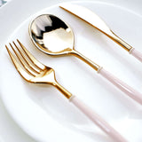 Metallic Gold Modern Silverware Set, Premium Plastic Cutlery Set With Rose Gold Handle - 8Inch