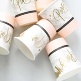 24 Pack | Blush/Rose Gold Marble 9oz Paper Cups, Disposable Cups For Party and All Purpose Use