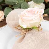 4 Pack Blush Artificial Rose Flower Wooden Napkin Holders, Farmhouse Country Floral Napkin Rings