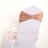 5 pack Metallic Spandex Chair Sashes With Attached Round Diamond Buckles - Rose Gold | Blush