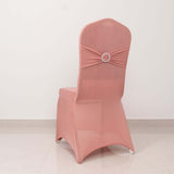 Dusty Rose Spandex Banquet Chair Cover with Silver Rhinestone Buckled Sash Band, Stretched Fitted