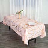 60"x102" Blush Rectangle Polyester Tablecloth With Gold Foil Geometric Pattern