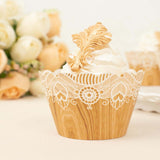 25 Pack | Natural Wood Grain and Lace Print Boho Cupcake Wrappers