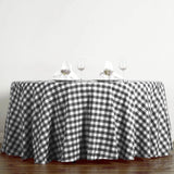 Buffalo Plaid Tablecloth | 120 inch Round | White/Black | Checkered Gingham Polyester Tablecloth