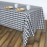 60"x102" White Black Buffalo Plaid Rectangle Tablecloth, Checkered Polyester Linen Tablecloth