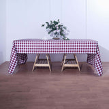 60"x126" White Burgundy Buffalo Plaid Rectangle Tablecloth, Checkered Polyester Tablecloth