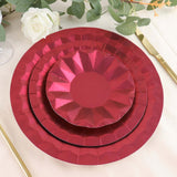 12inch Round Burgundy Geometric Foil Paper Charger Plates, Disposable Serving Trays - 400 GSM