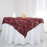 54"x54" Burgundy Polyester Square Overlay With Gold Foil Geometric Pattern