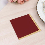 50 Pack Burgundy Disposable Cocktail Napkins with Gold Foil Edge