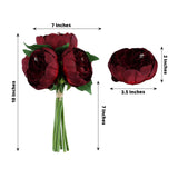 5 Flower Head Burgundy Peony Bouquet | Artificial Silk Peonies Spray