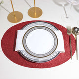 6 Pack | Burgundy Sparkle Placemats, Non Slip Decorative Oval Glitter Table Mat