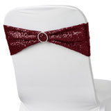 5 Pack | Burgundy 6inch x 15inch Sequin Spandex Chair Sashes, Stretch Fitted Chair Sashes