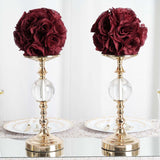 2 Pack | 7inch Burgundy Artificial Silk Rose Flower Ball, Silk Kissing Ball