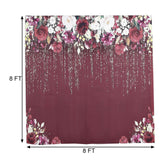 8ftx8ft Sparkly Burgundy Rose Floral Print Vinyl Photography Backdrop