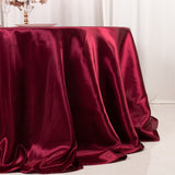 Burgundy Seamless Satin Round Tablecloth 132inch for 6 Foot Table With Floor-Length Drop