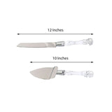 2 Set | Stainless Steel Knife and Server Party Favors Set With Clear Acrylic Handle | Free Gift Box 