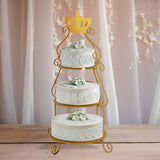 3 Tier Round Gold Metal Cupcake Stand with Crown Top, 32inch Tall Dessert Display Cake Stand