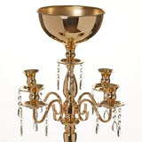 33inch Gold Metal 4 Arm Candelabra Votive Candle Holder, Flower Vase Bowl