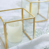 3inch Clear Glass Square Tealight Votive Candle Holder Cubes - Stackable with Gold Metal Frame