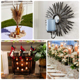 Decorative home decor elements including candles and floral arrangements.