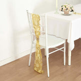 5 Pack Gold Tulle Wedding Chair Sashes with Leaf Vine Embroidered Sequins