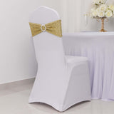 5 Pack Champagne Shimmer Tinsel Spandex Stretch Chair Sashes With Round Silver Rhinestone Chair