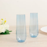 12 Pack Plastic Champagne Flutes in Transparent Blue, Reusable Lightweight Champagne