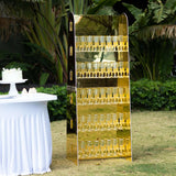 5ft Gold Mirror Finish 5-Tier 40 Champagne Glass Holder Wall Stand, Foam Board Wine Glass Standing