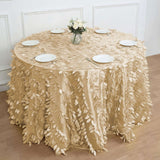 120inch Champagne 3D Leaf Petal Taffeta Fabric Round Tablecloth