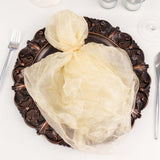 5 Pack Champagne Sheer Crinkled Organza Dinner Napkins, Premium Shimmer Decorative Wedding Napkins