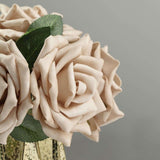 24 Roses | 5inch Champagne Artificial Foam Flowers With Stem Wire and Leaves