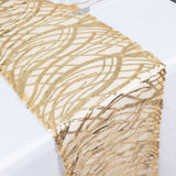 12x108inch Champagne Wave Mesh Table Runner With Embroidered Sequins