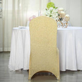 Champagne Spandex Stretch Banquet Chair Cover, Fitted with Metallic Shimmer Tinsel Back