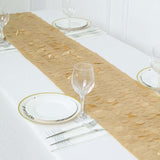 12inch x 108inch Champagne 3D Leaf Petal Taffeta Fabric Table Runner