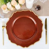 6 Pack 13inch Terracotta (Rust) / Gold Scalloped Rim Acrylic Charger Plates