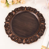 6 Pack Dark Brown Retro Baroque Acrylic Charger Plates With Ornate Embossed Rim Round Aristocrat