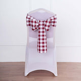 Gingham Chair Sashes | 5 PCS | Burgundy/White | Buffalo Plaid Checkered Polyester Chair Sashes