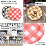 10 Pack | 13inch Gold / White Buffalo Plaid Disposable Charger Plates