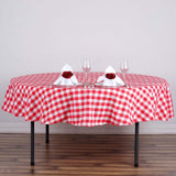 90" White Red Buffalo Plaid Round Tablecloth, Gingham Polyester Checkered Tablecloth