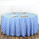 108" White Blue Buffalo Plaid Round Tablecloth, Checkered Gingham Polyester Tablecloth