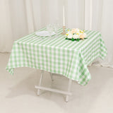 54"x54" White Sage Green Buffalo Plaid Square Tablecloth, Checkered Gingham Polyester Tablecloth