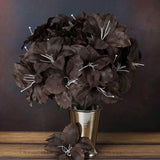 10 Bushes | Chocolate Brown Artificial Silk Easter Lily Flowers, Faux Bouquets