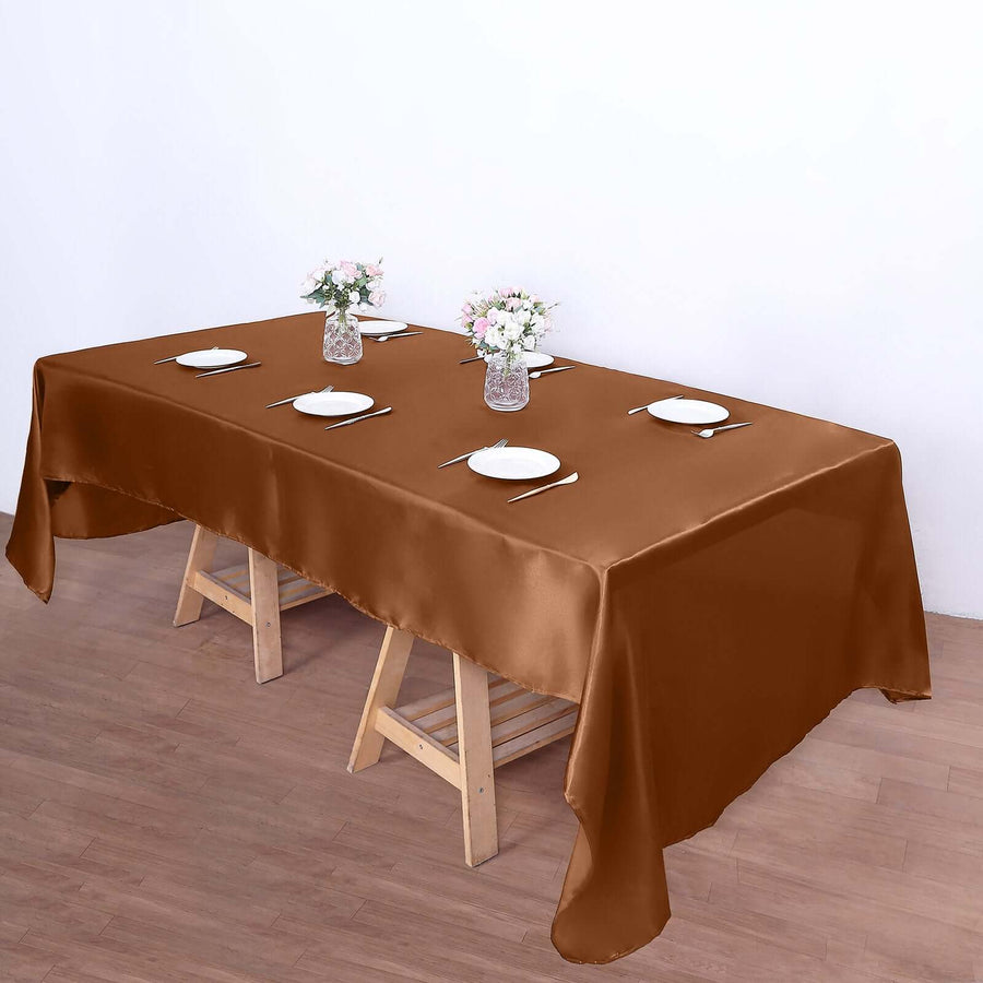Satin Rectangular 60"x126" Tablecloth Cinnamon Brown - Smooth and Lustrous Table Cover