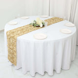 14inch x 108inch Champagne Grandiose 3D Rosette Satin Table Runner