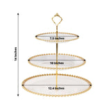 14inch Clear 3-Tier Plastic Dessert Display Stand With Gold Beaded Rim, Round Cupcake Tower