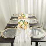 10 Pack | 10inch Clear / Gold Scalloped Rim Disposable Dinner Plates, Large Plastic Party Plates